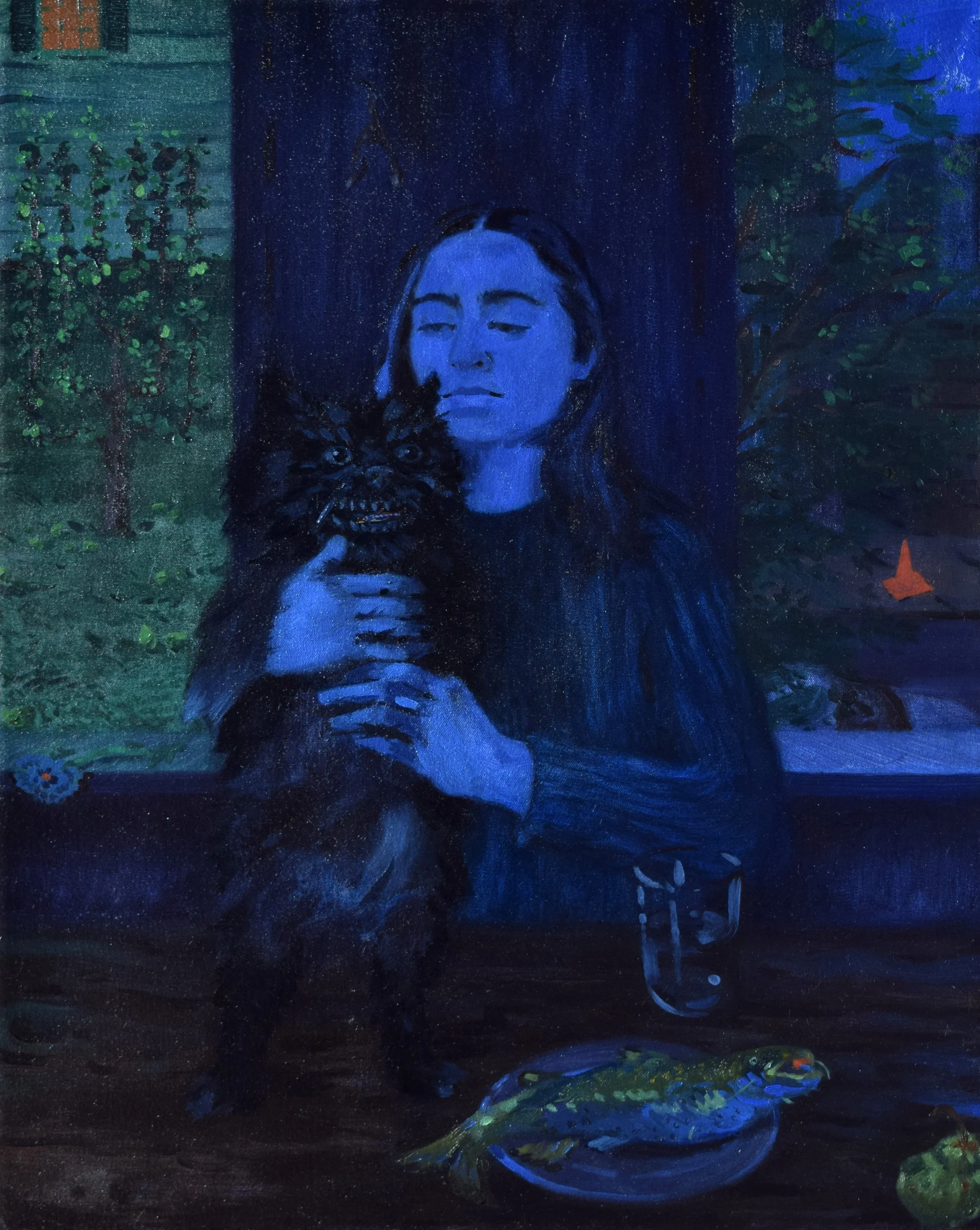   Madonna of Trees   dye, flashe, and oil on canvas  30 × 24 inches  2026 