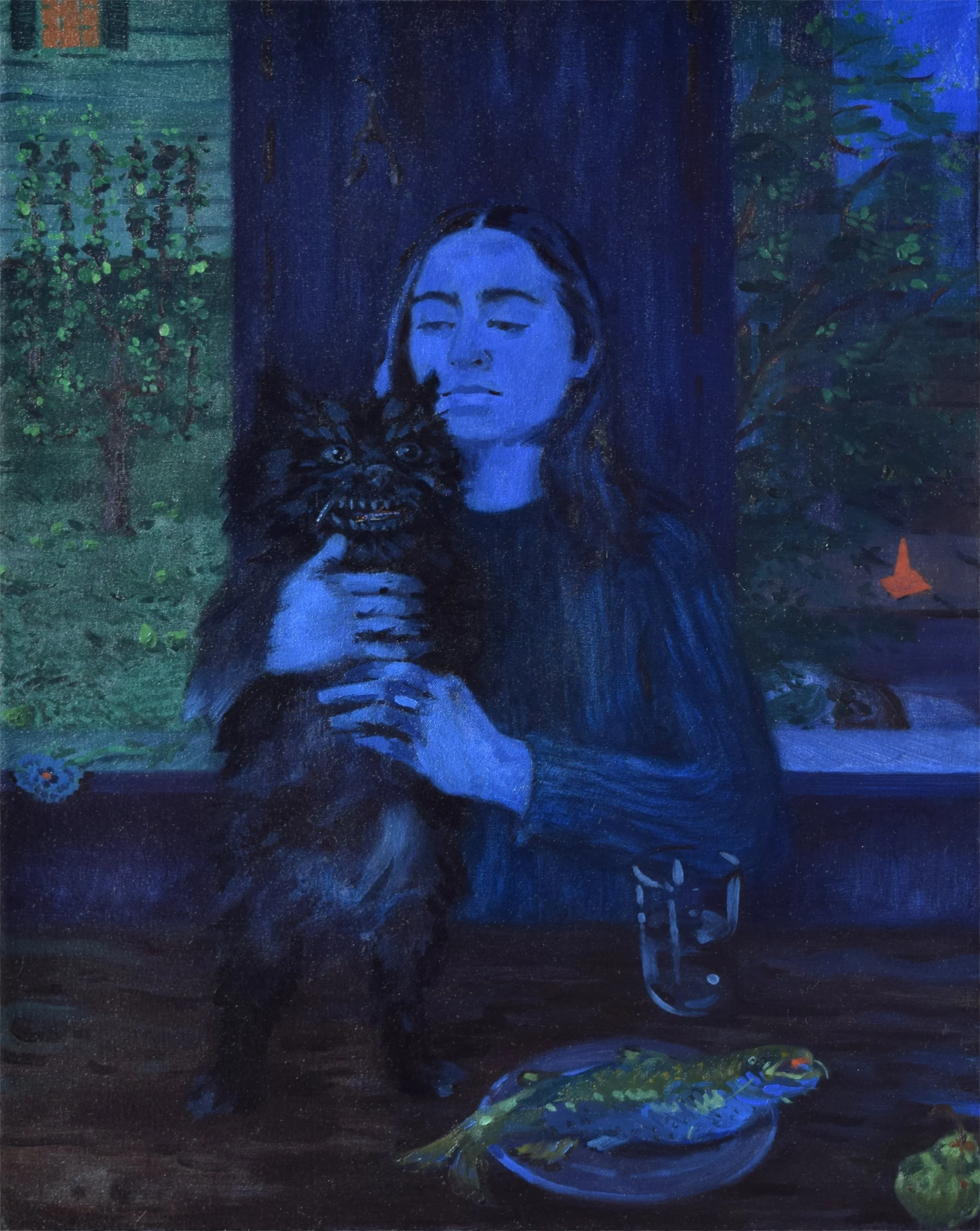   Madonna of the Small Trees (after Giovanni Bellini)   dye, flashe, and oil on canvas  30 × 24 inches  2026 