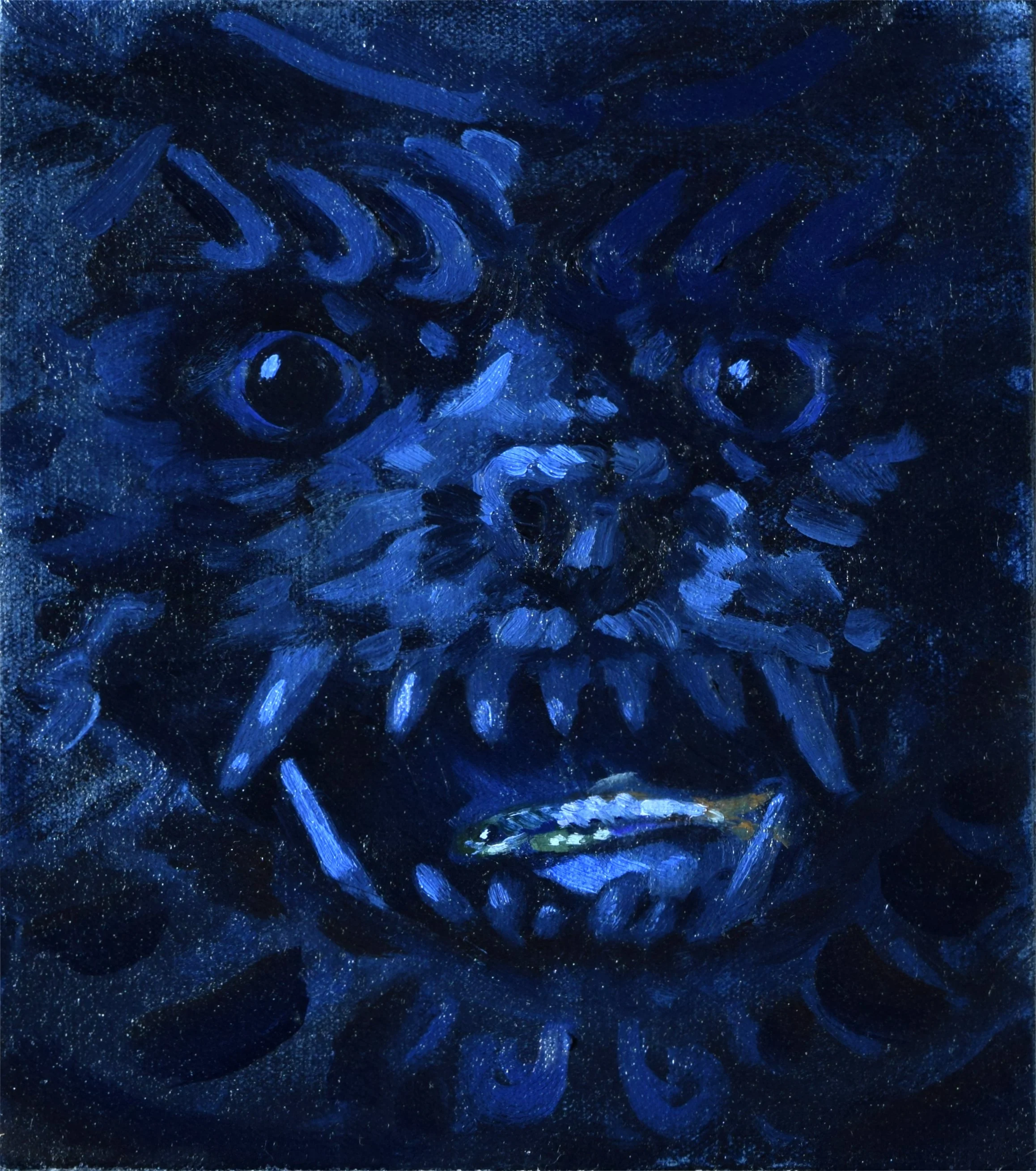   Gargoyle (Oliver)   flashe, dye, acrylic and oil on canvas  10 × 8 inches  2026 
