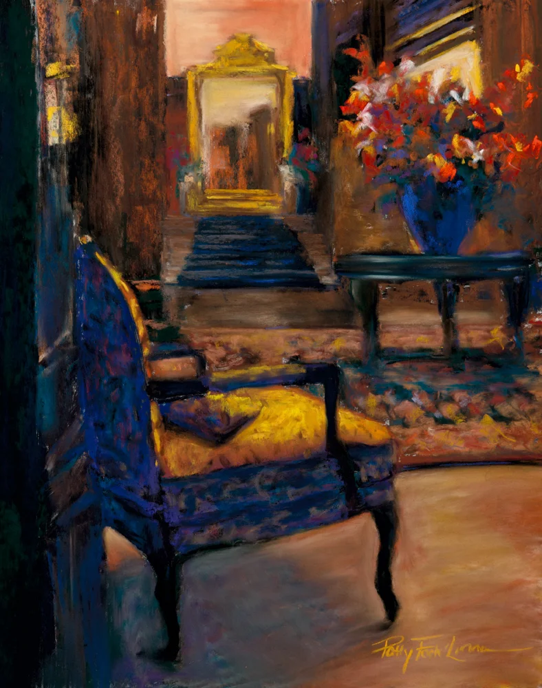 I won an international award from the pastel society on this little painting. It's a scene from a hotel in downtown Portland. Who would have thought? I just loved the beautiful warmth of the room and atmosphere. SOLD