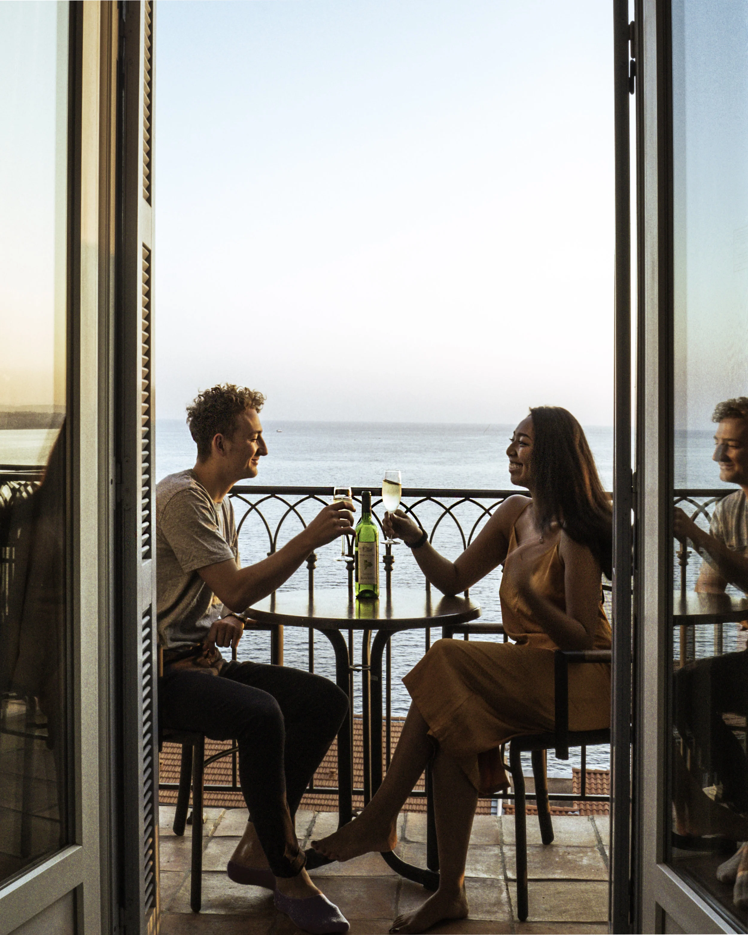 Couples wine situation on the Balcony - Hotel La Perouse - Superior Full Sea View - Nice, France - illumelation.jpg