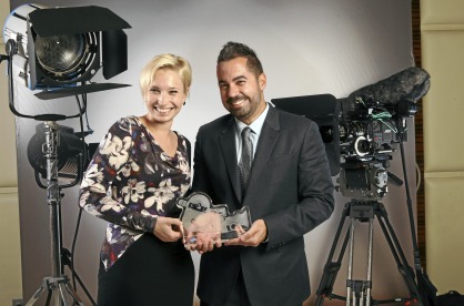Executive producer Eva Sayre and Director Mahmoud Kaabour with the award for Best production of the Year from the digital studios awards