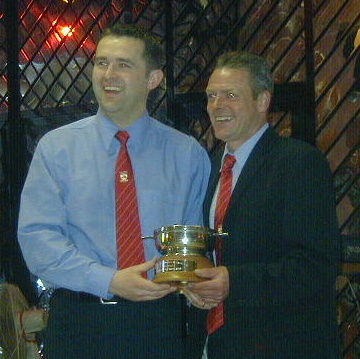 Russell Brebner presents Bruce with a quaich from Hill Of Beath Hawthorn.
