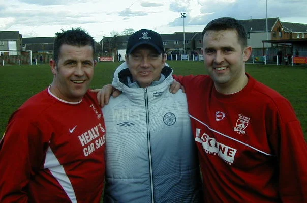 Haws legend 'Nobby' McNab joins Celtic youth coach Willie McStay and Bruce for an after match chat.