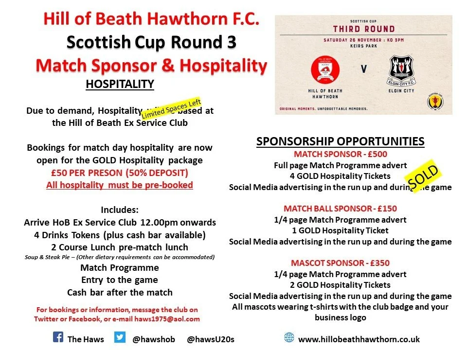 Scottish Cup R3 HAWS v Elgin City Hospitality