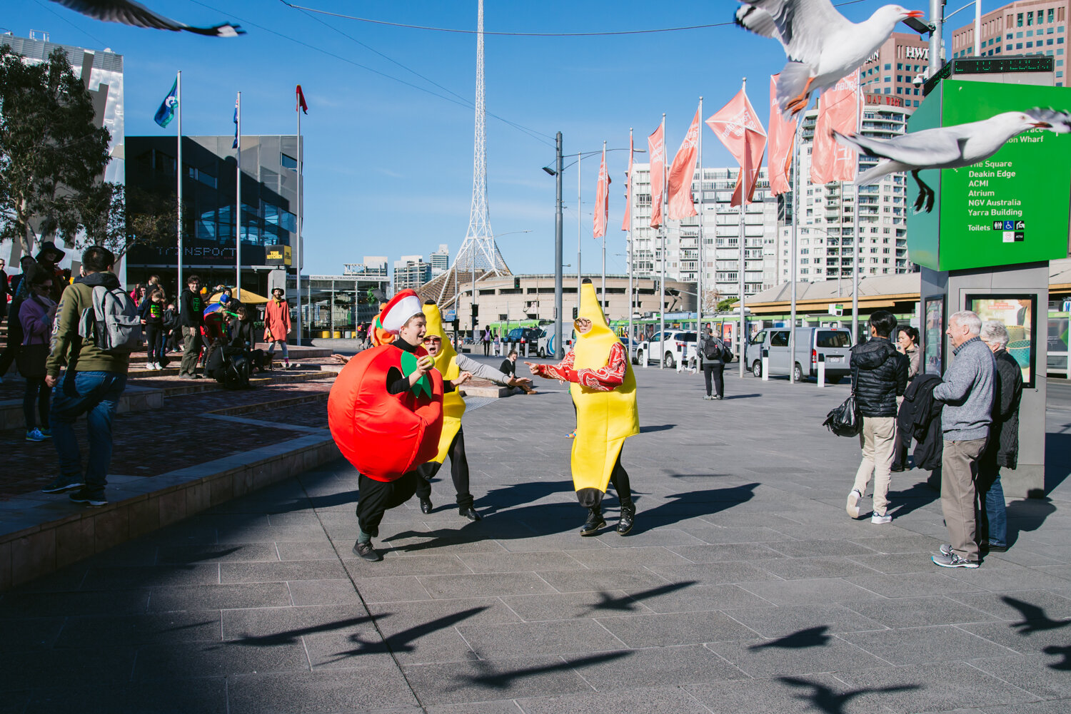 Episode 10 centred around the idea of 'Serious Play', shown by staging a protest of the then in-development Apple Store in Federation Square. 