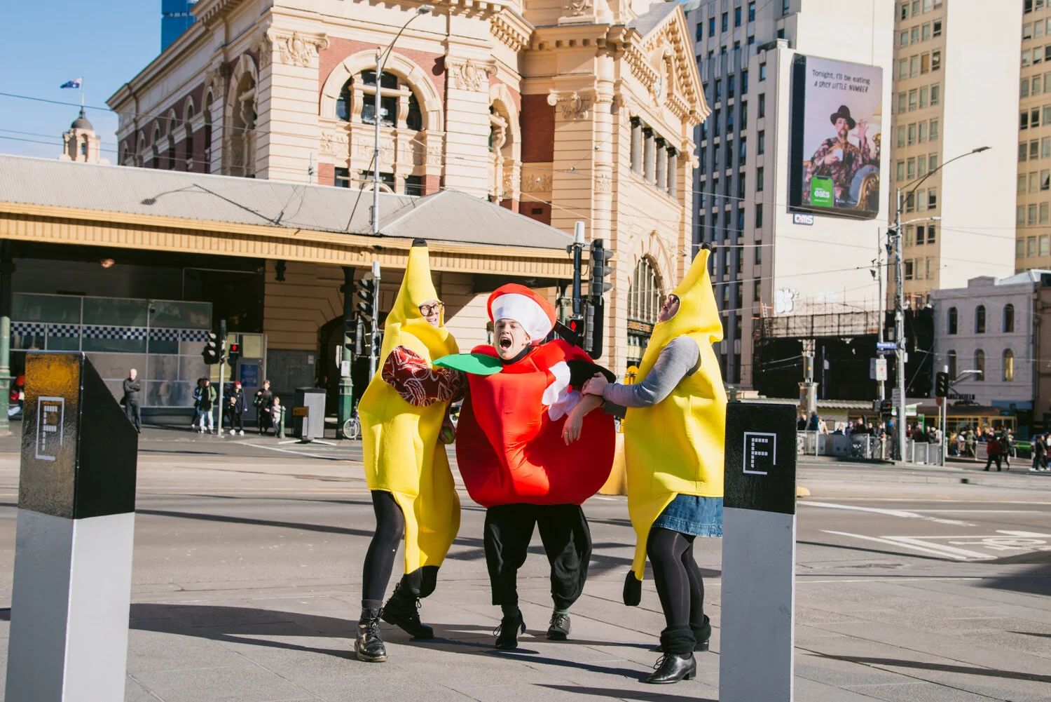Episode 10 centred around the idea of 'Serious Play', shown by staging a protest of the then in-development Apple Store in Federation Square.