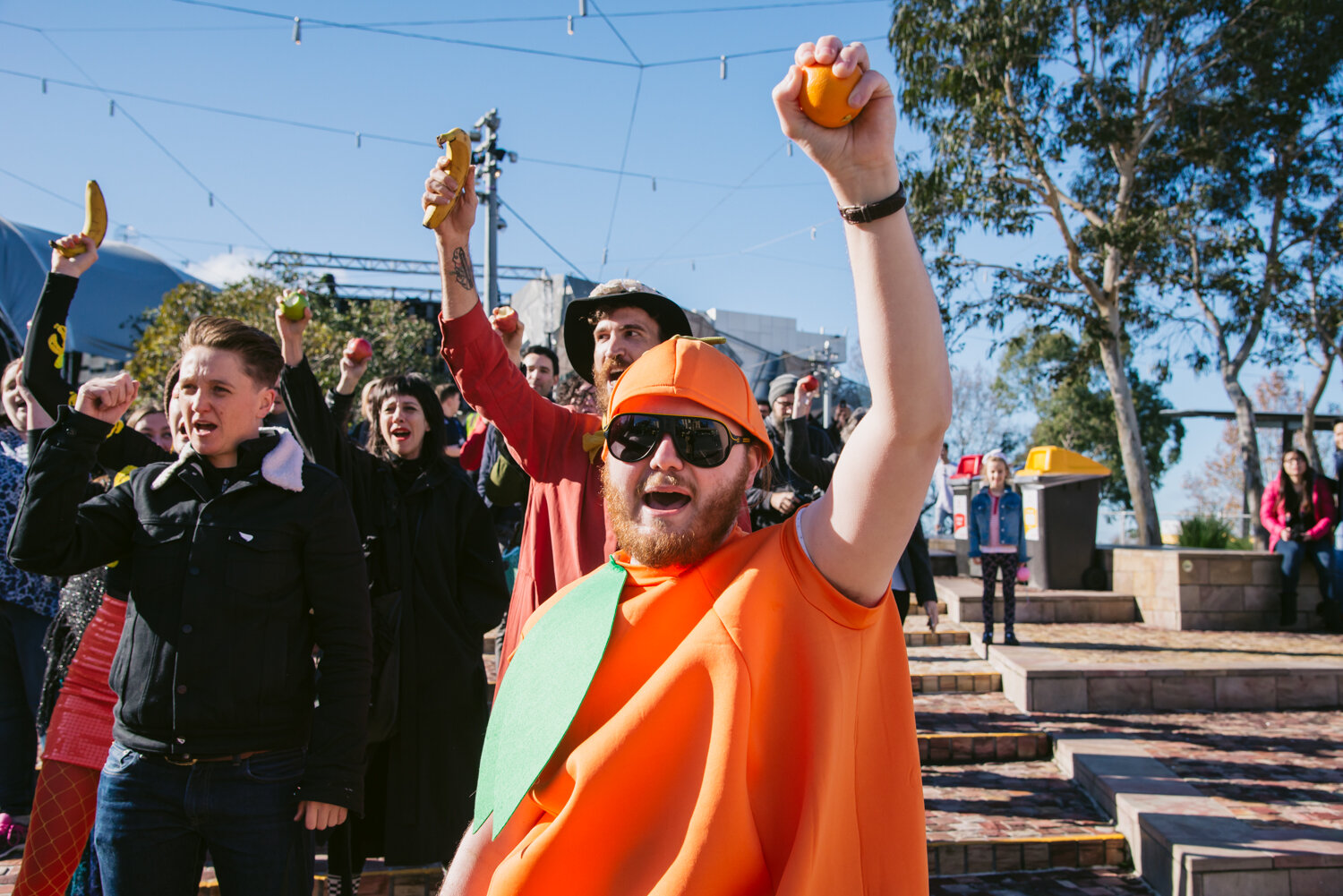 Episode 10 centred around the idea of 'Serious Play', shown by staging a protest of the then in-development Apple Store in Federation Square. 