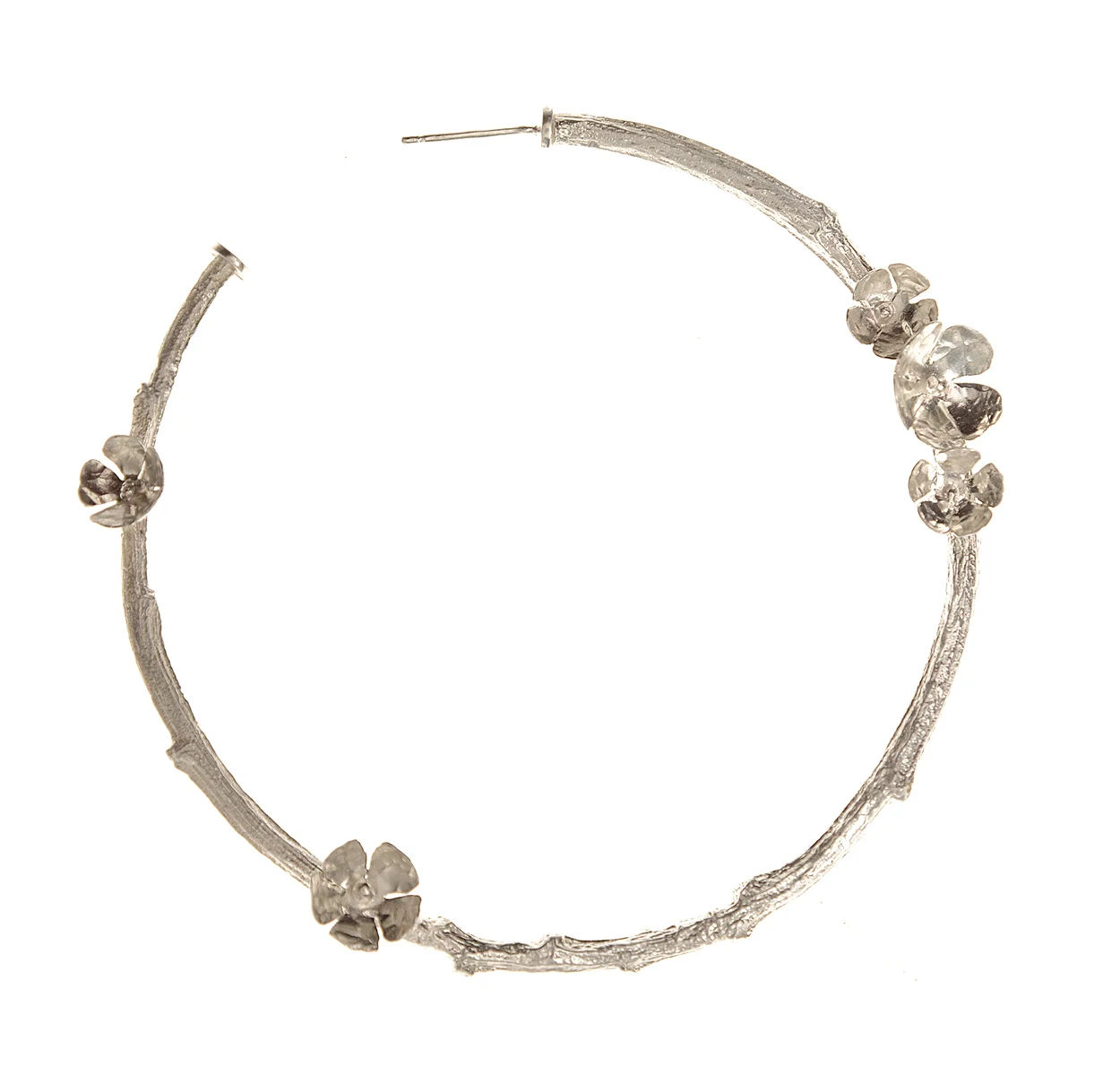 Silver Large Sakura Hoops