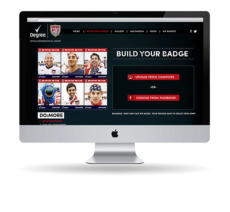 Fans upload photos to a microsite to create a badge and add their faces to the fan flag.