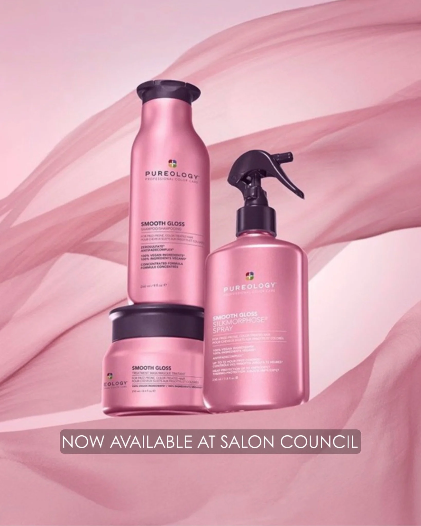 Smooth, glossy hair starts here.✨

Introducing the NEW Pureology Smooth Gloss line, now available at Salon Council:
&bull; Cleanse with Smooth Gloss Shampoo
&bull; Nourish with the Smooth Gloss Treatment Mask
&bull; Finish with Silkmorphose&trade; Sp