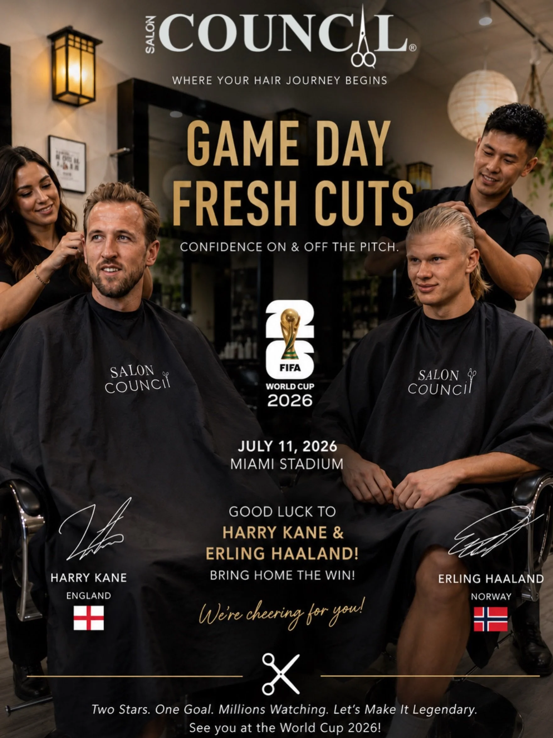 ⚽✂️ Match day starts with a fresh gentlemen&rsquo;s haircut.

Harry Kane 🤝 Erling Haaland
Stopping by Salon Council before the big game. 😎💈

May the best team win&hellip; but everyone leaves with great hair. 😂🔥

#SalonCouncil #GameDayFreshCuts #