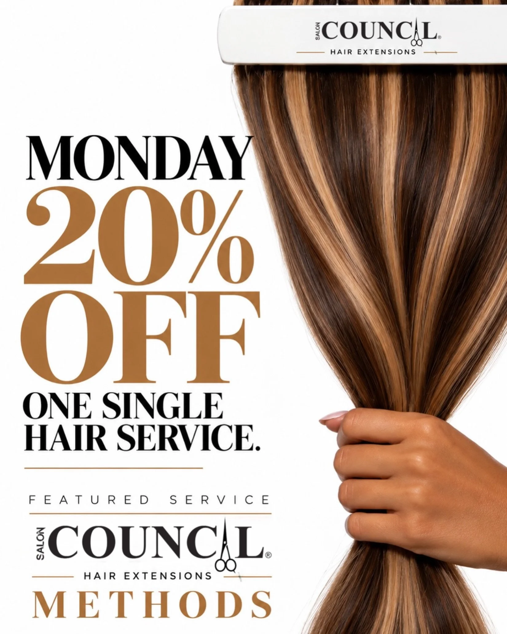 Monday just got even better. ✨

Get 20% OFF one single hair service every Monday at Salon Council&mdash;including the installation of our Council Hair Extension signature methods. 🤍

More length. More volume. More possibilities&mdash;now 20% off on 