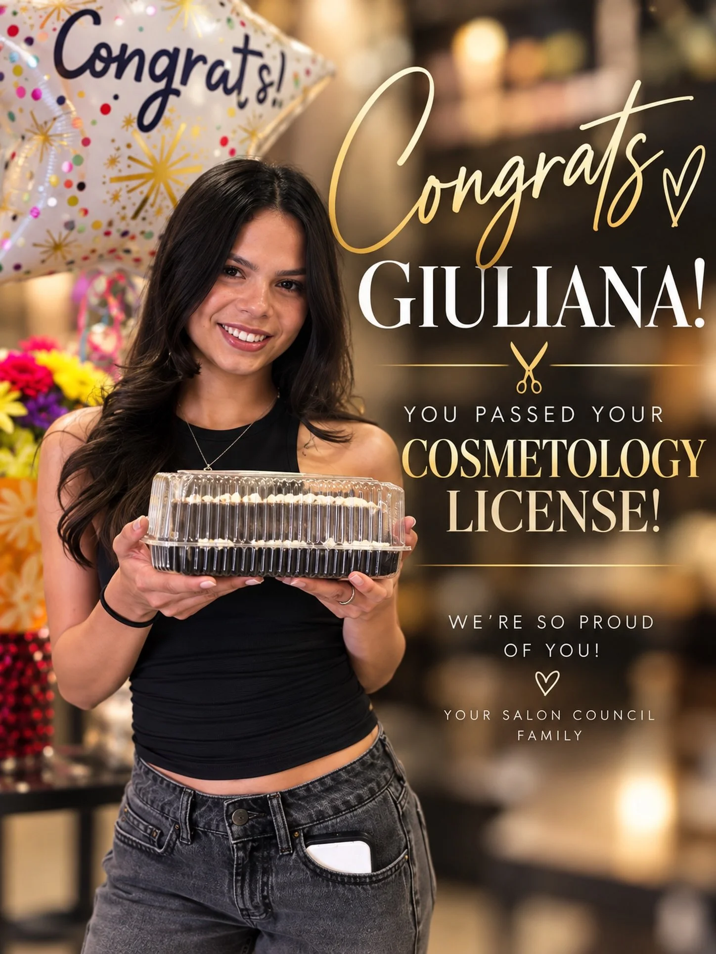 🎉 SHE DID IT! 🎓✂️

Congratulations, Giuliana, on passing your cosmetology licensing exam! 
From our Front Desk Guest Experience Team to becoming a licensed cosmetologist&mdash;what an incredible milestone! 🤍

Your Salon Council family is so proud 