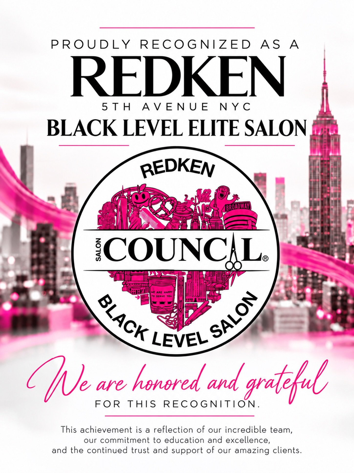 🏆✨ A PROUD MOMENT FOR SALON COUNCIL!

We are honored to officially announce that Salon Council has been recognized as a REDKEN BLACK LEVEL ELITE SALON by Redken 5th Avenue NYC, placing us among the top 1% of Redken salons nationwide! 🖤

This presti