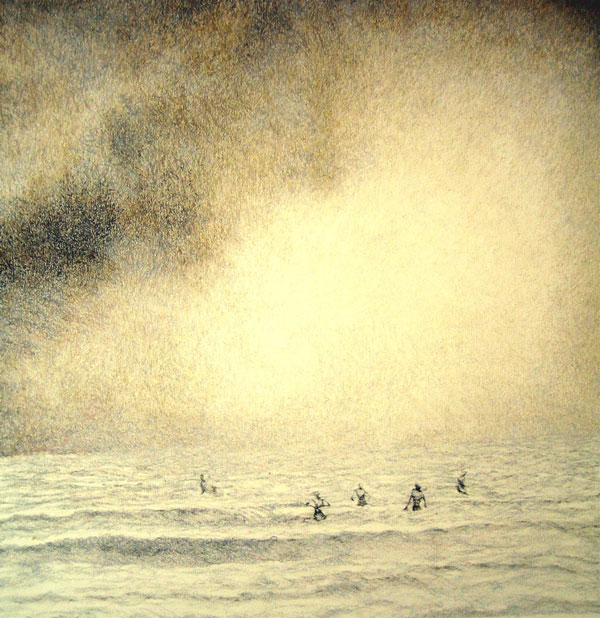   Swimmers,&nbsp; Graphite and Oil Crayon on Paper, 16 x 20 inches, 2009 