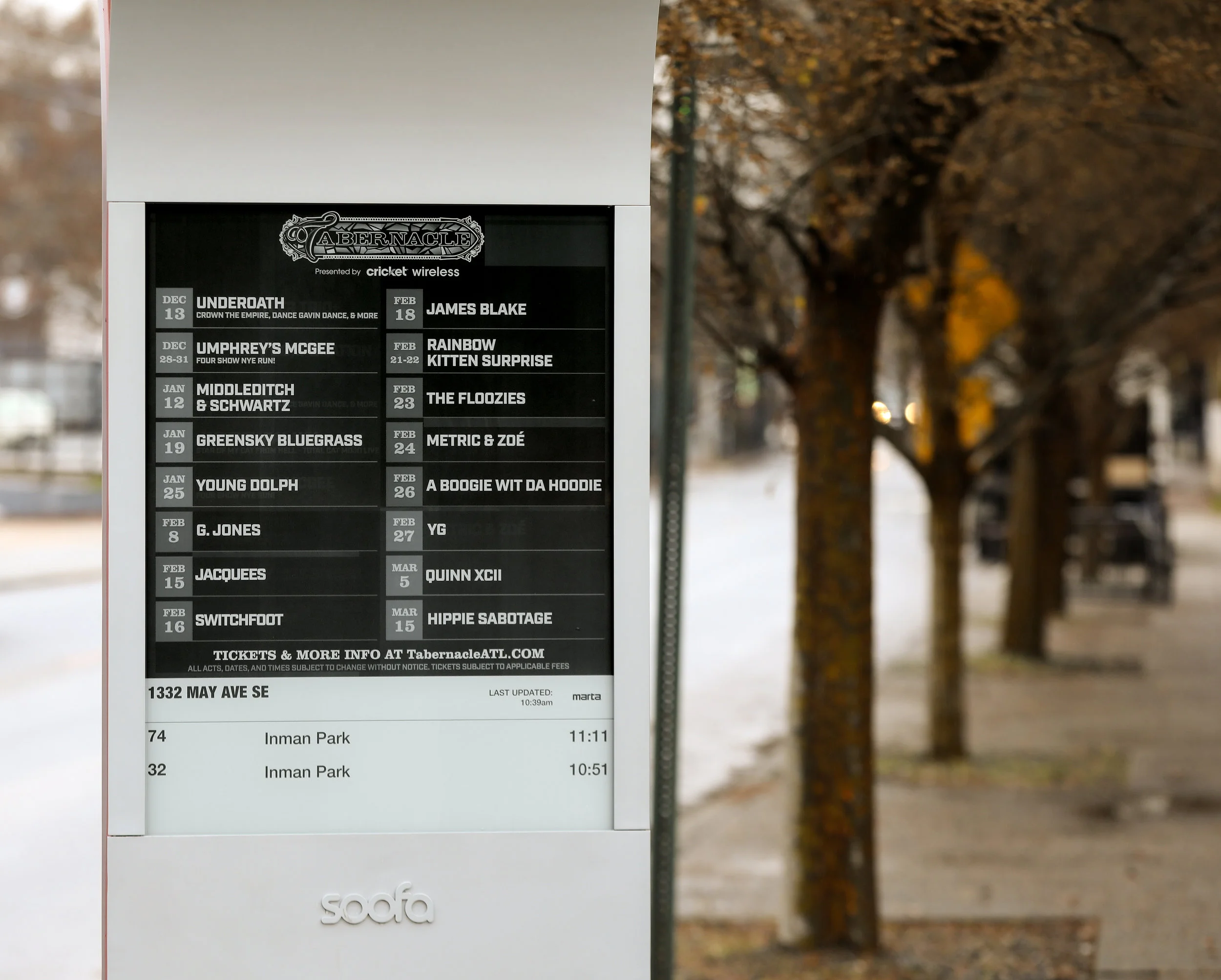 Live Nation uses high contrast design to display their Atlanta concert calendar.
