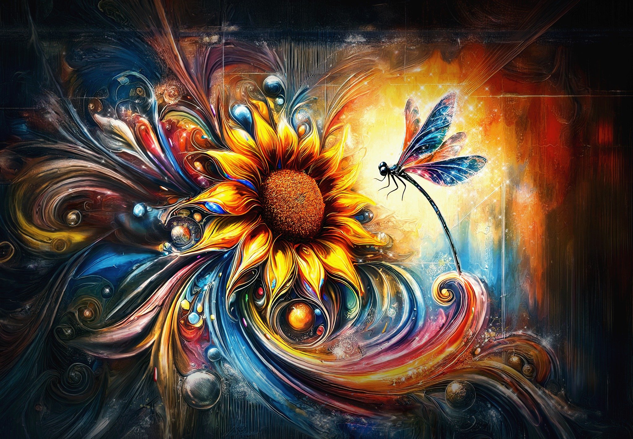 Sunflower & Dragonfly