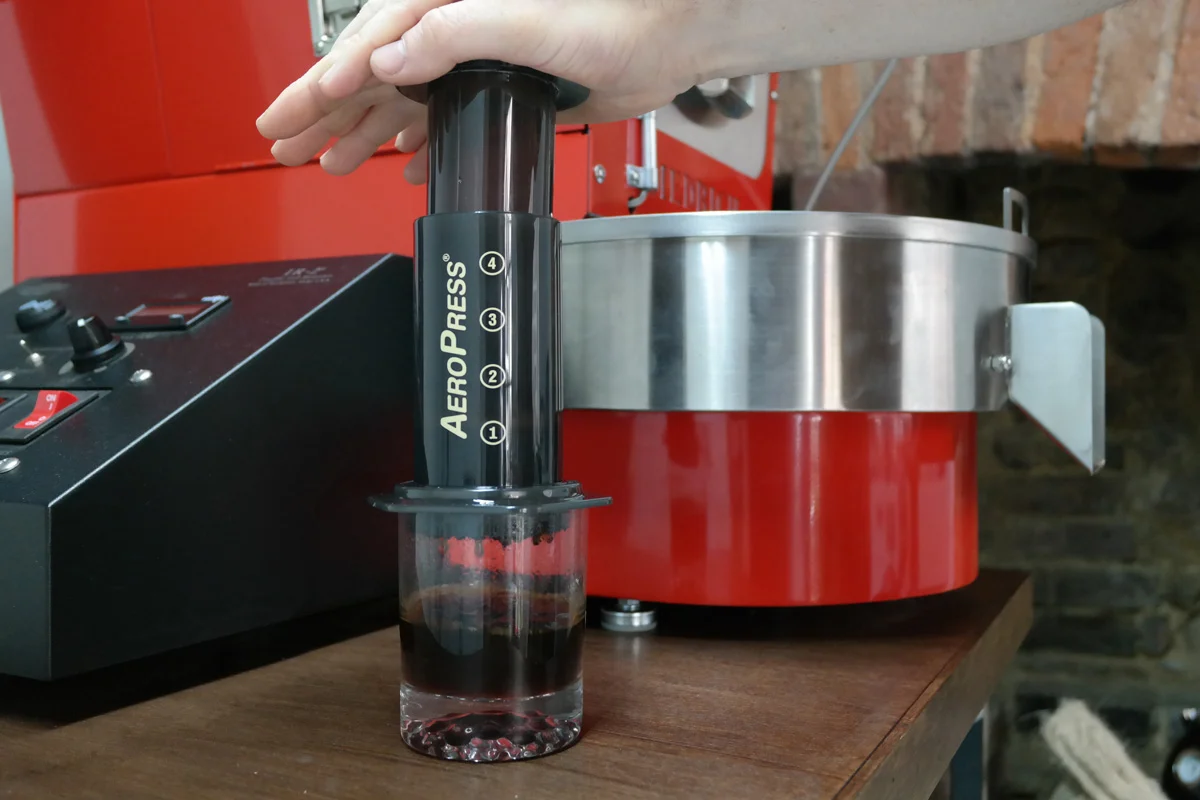After 2 minutes, apply gentle pressure to the plunger pushing all of the water through the filter over 30 seconds.