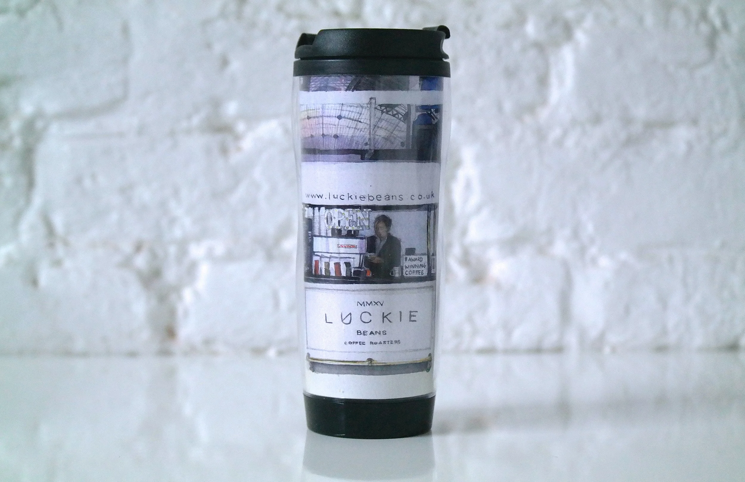 Luckie Beans Coffee Roasters Glasgow Queen Street Coffee Cart Travel Cup - Wil Freeborn