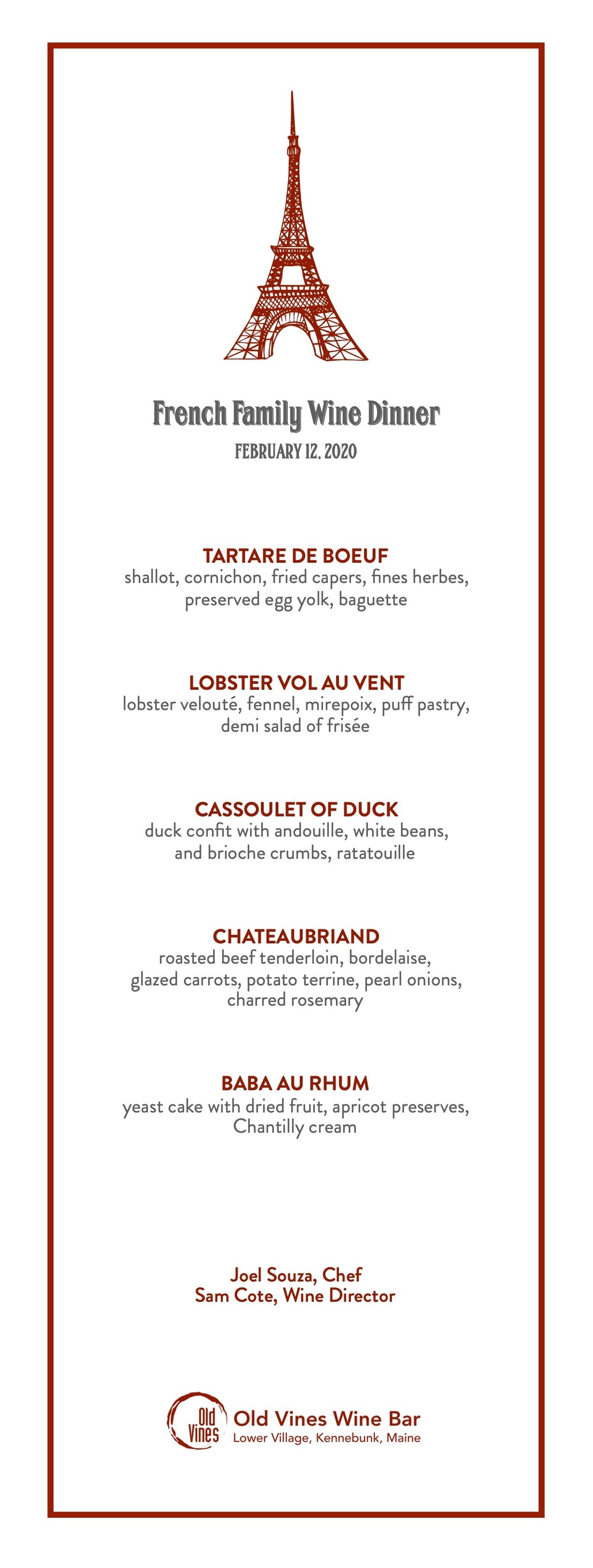 French Family Wine Dinner Old Vines Wine Bar
