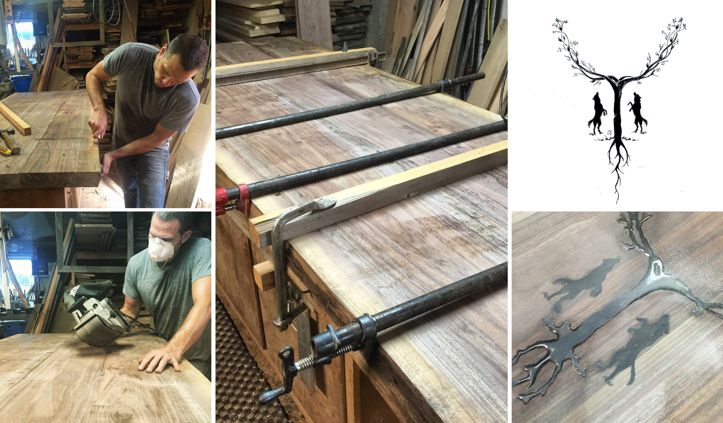 Walnut Dining Table with Illustrated Epoxy Inset