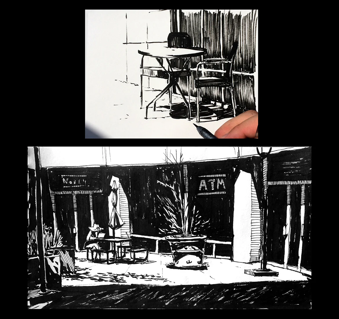 Personal Work: Brush pen sketches from life