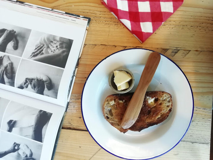 Teak Butter Knife &amp; Speckled Stoneware Ramekin Gift Set