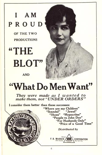 A promotional item for Lois Weber's The Blot (1921). 