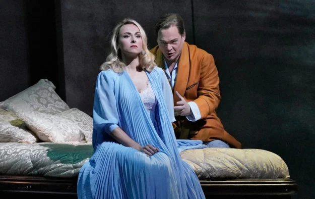 Marnie (Isabel Leonard) and Mark Rutland (Christopher Maltman) on their honeymoon in Marnie.