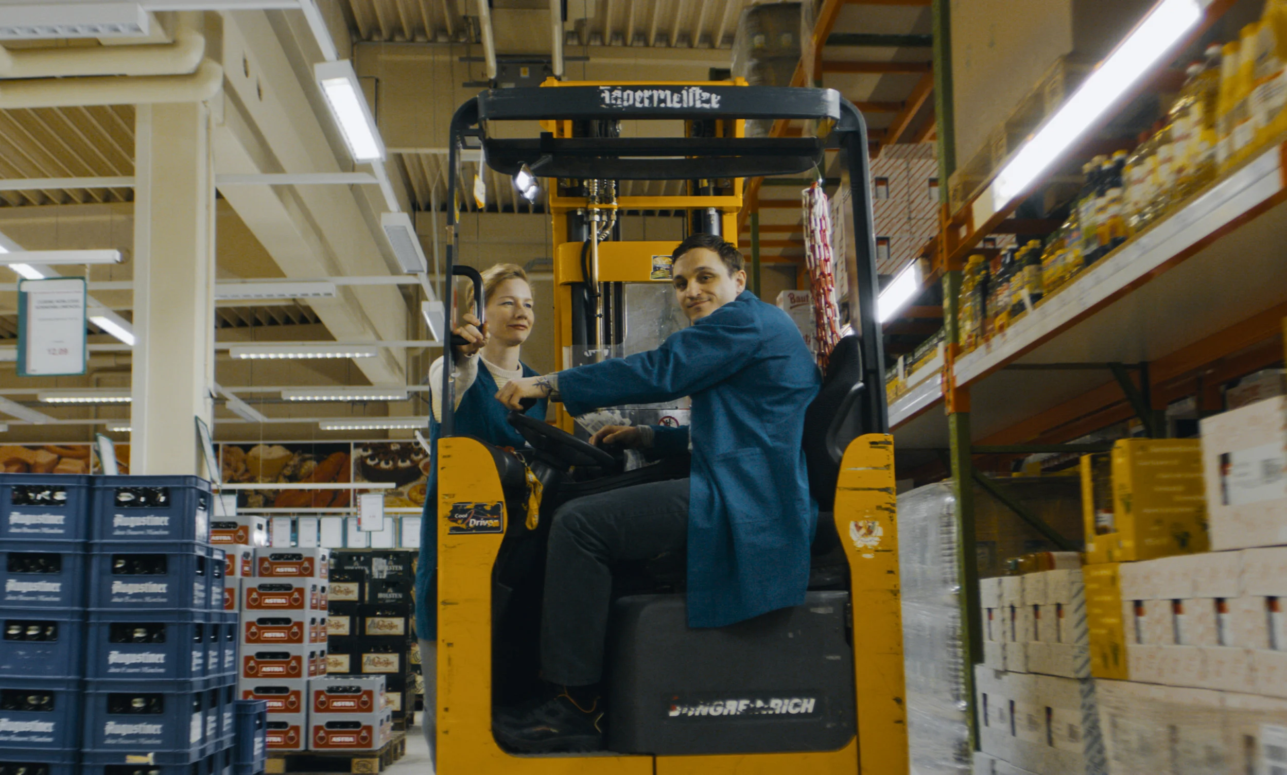 Cruising on the forklift in In the Aisles .