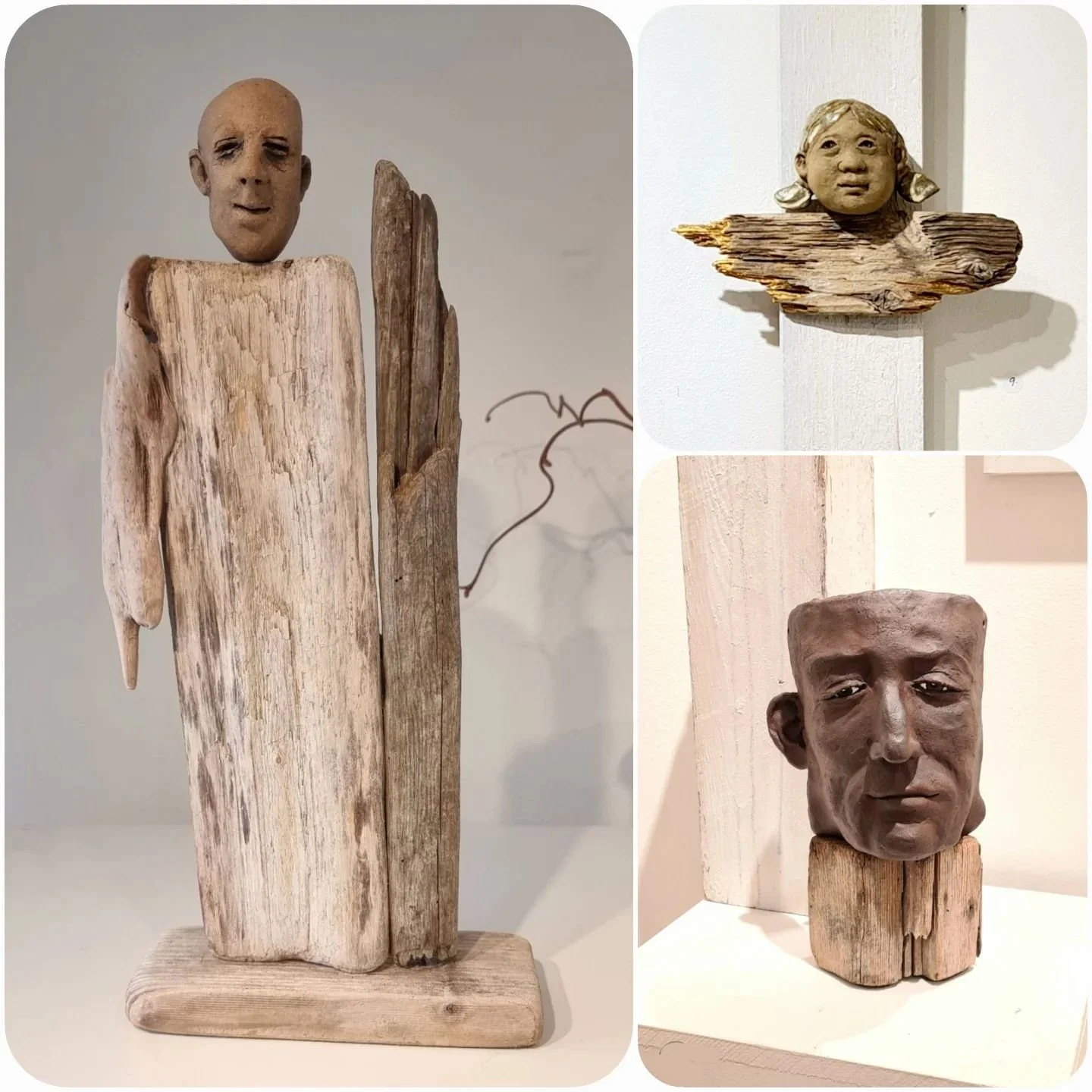 Passa p&aring; att kolla in Galleri Korpen i Alings&aring;s @korpenshantverkochgalleri fram t o m 21 nov. Stina @wallinderart m&aring;leri, Lena F @driftwoodstories skulpturer; ansikten/huvuden i stengodslera p&aring; drivved eller sten. V&auml;lkomn