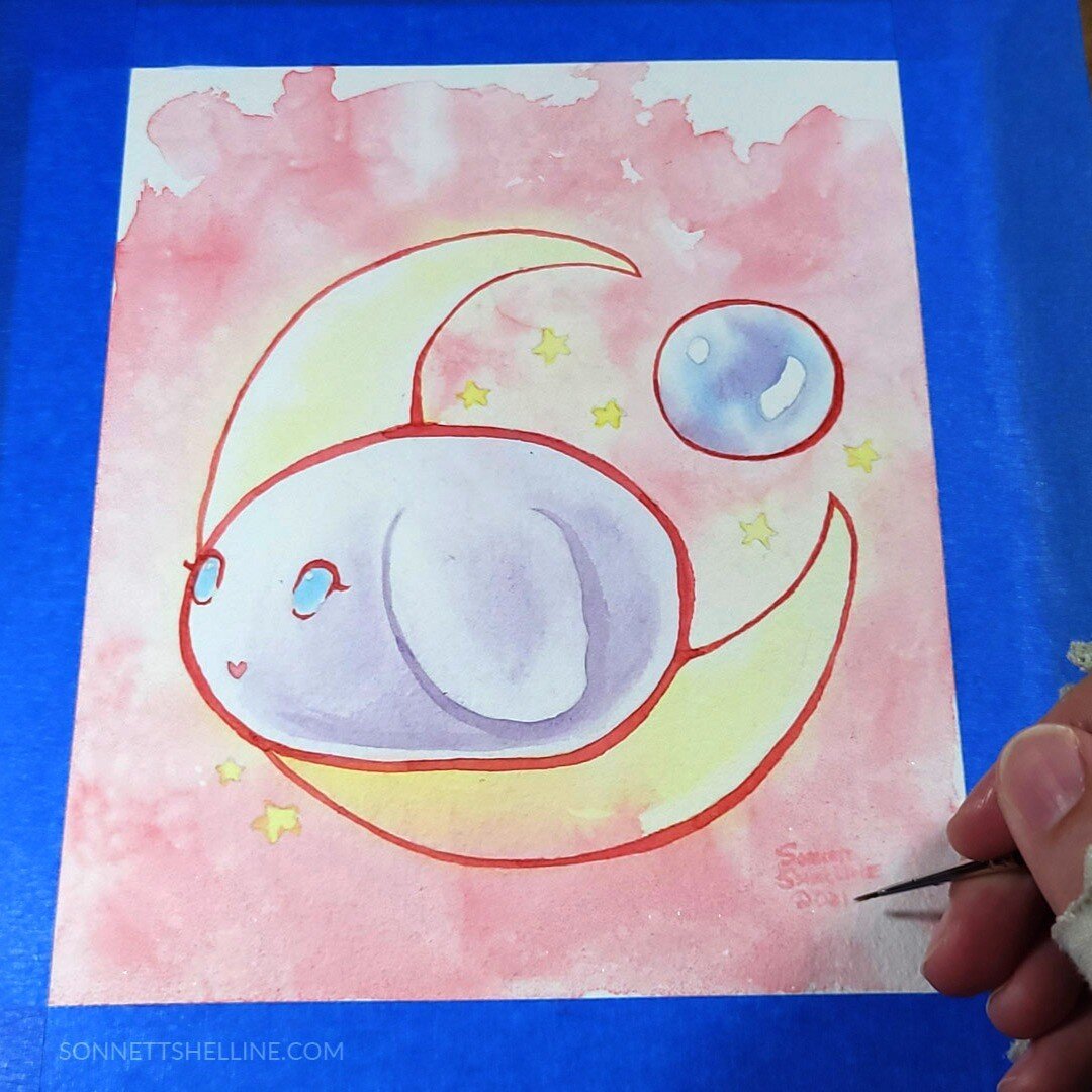A little moon bunny gift for a friend! It was really fun paying tribute to Sailor Moon, and just enjoy playing with simple shapes, texture, and color
.
.
.
#watercolor, #sailormoon, #painting