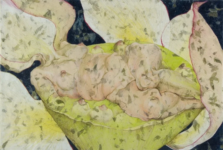 Lotus/Lotis: Seedpod. mixed media drawing 37"x25" 2009