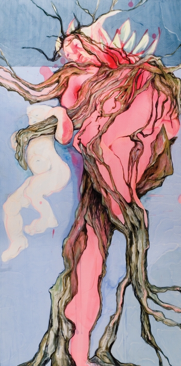 Lotus/Lotis: Passion. mixed media on canvas 36"x18" 2009
