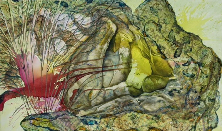 "HUIIO THE GREAT ANACONDA" by Micheline Klagsbrun. Mixed media 30” x 60” 2008