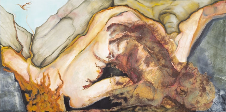 CAENIS/CAENEUS: mixed media 24" x 48" 2006