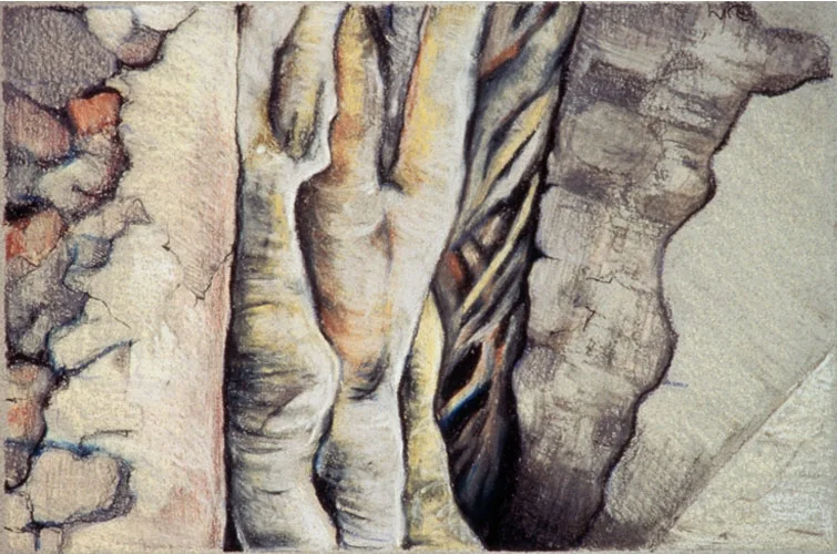 BUTTRESS DETAIL (Cuauhanuac series): color pencil 4” x 6” 1995