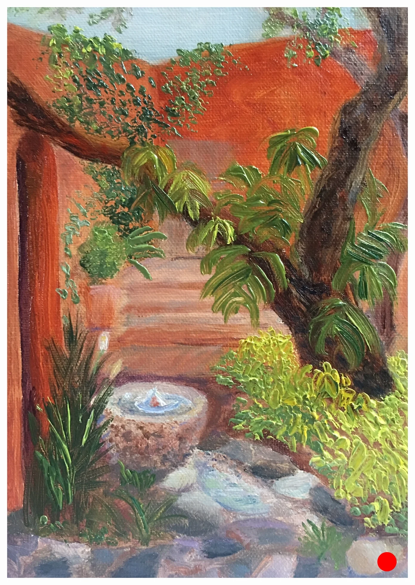 San Miguel , 2018, 7 x 5", oil on canvas panel, ©Renée Bates, private collection