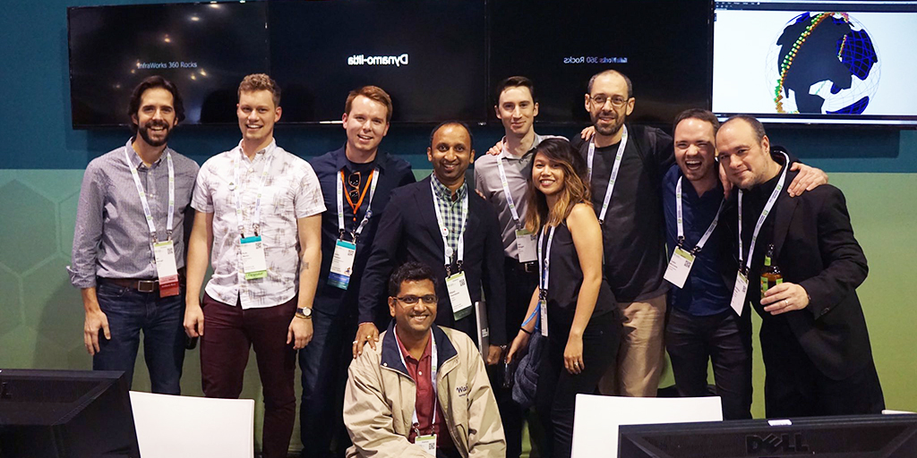 Post-Slam - from left to right: Ian Keough, Me (competitor), John Pierson (Winner), Aparajit Pratap, Ritesh Chandawar, Ian Siegel (competitor), Racel Williams, Zach Kron, Colin McCrone (competitor), and Anthony Hauck. Image courtesy of Aparajit Pratap .