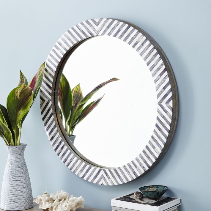 Parsons Round Mirror - Herringbone - $279