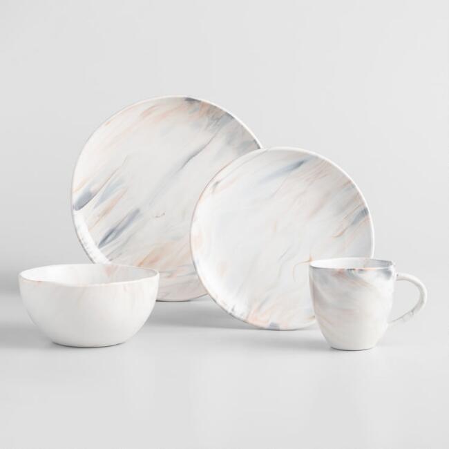 Gray &amp; Tan Marble Dinnerware Set - World Market