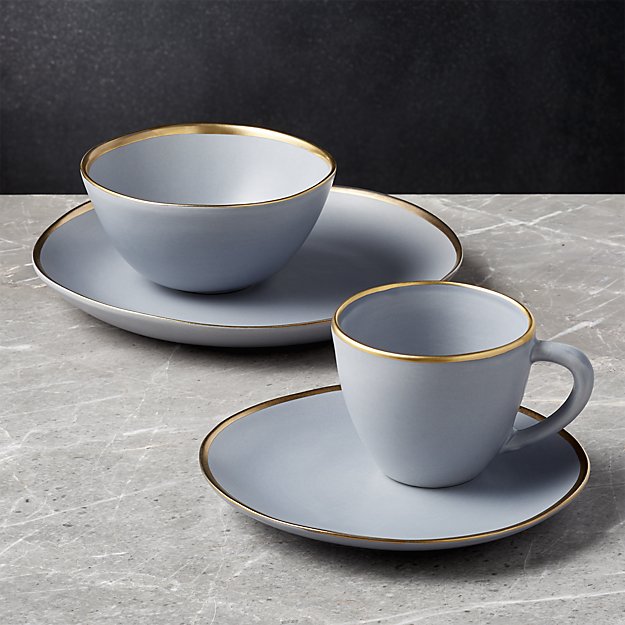 Addison Grey Gold Rimmed Dinnerware Set - Crate and Barrel