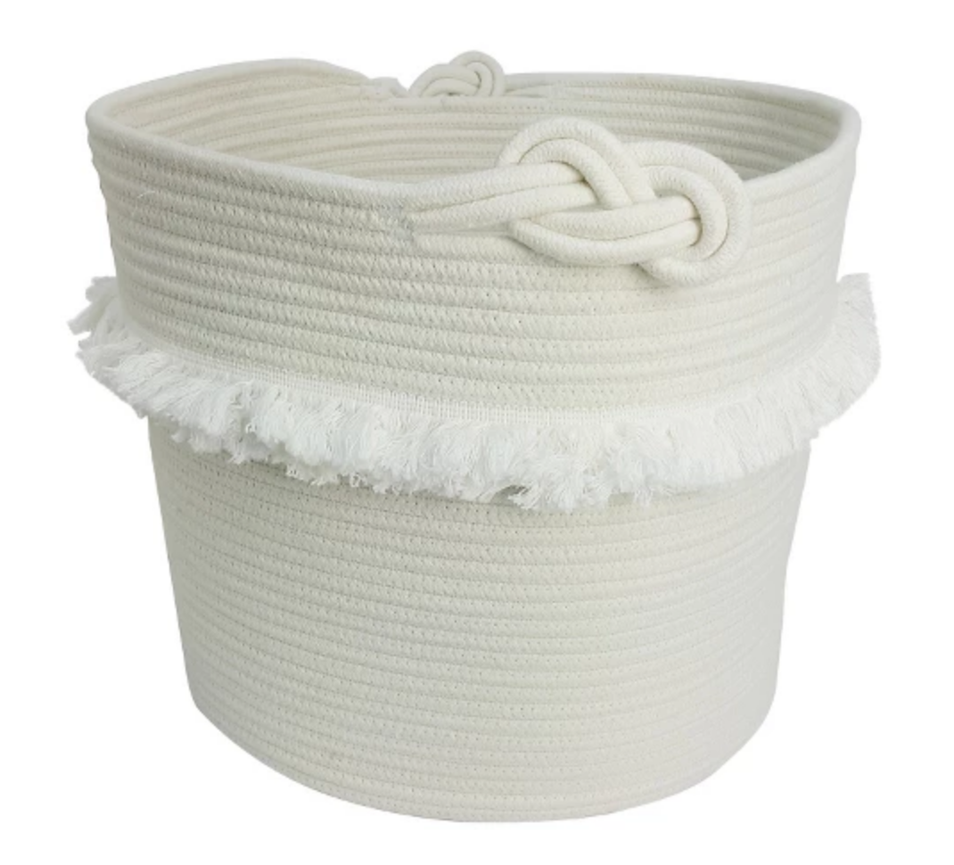 White Rope Basket with Fringe - $19.99