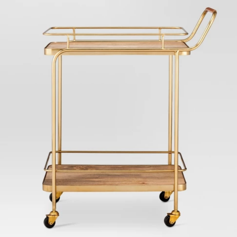 Metal, Wood, and Leather Bar Cart - $119.99