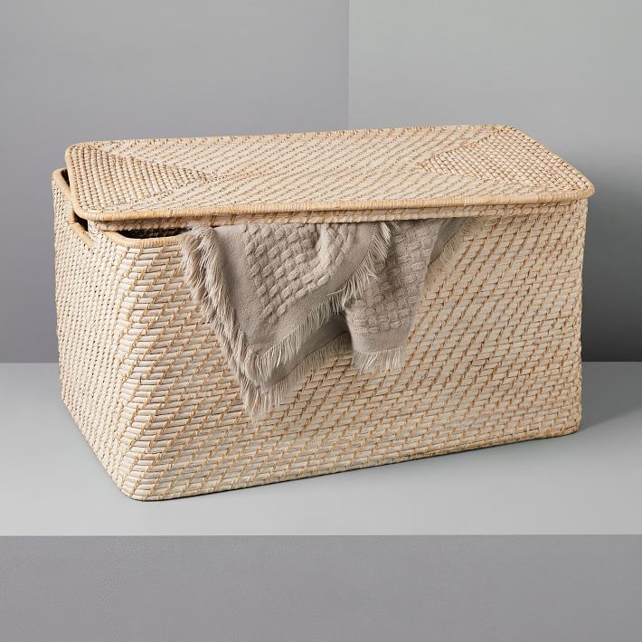 Modern Weave Lidded Storage Basket - Whitewashed - $149