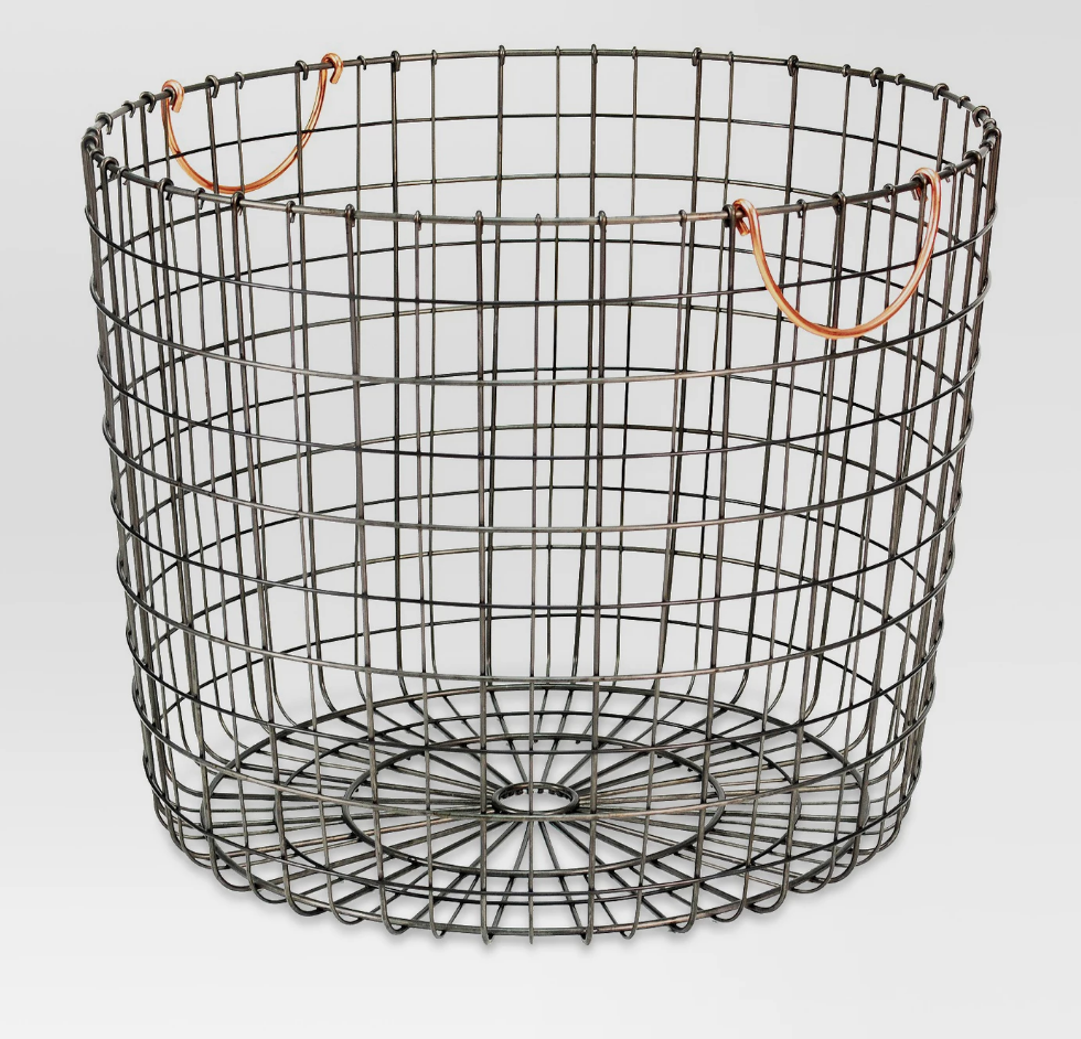 Extra Large Round Wire Decorative Storage Bin with Copper Handles - $24.99