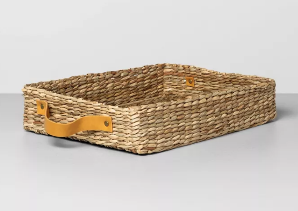 Rectangle Woven Tray with Leather Handles - $24.99