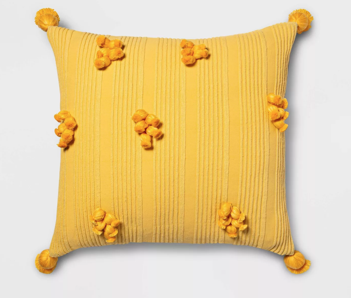 Square Cotton Ribbed Throw Pillow with Tassels - $25