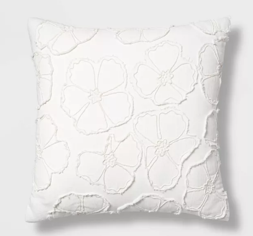 Square Floral Applique Pillow - $25